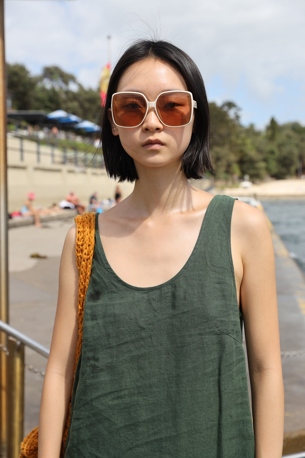 BASIC LINEN SHIFT DRESS | DARK FOREST