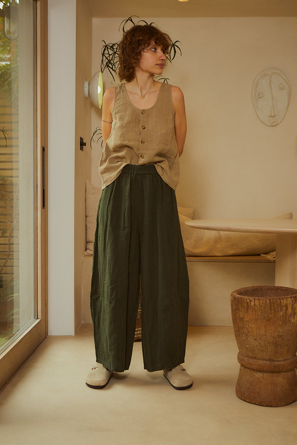 BASIC LINEN TROUSER | DARK FOREST