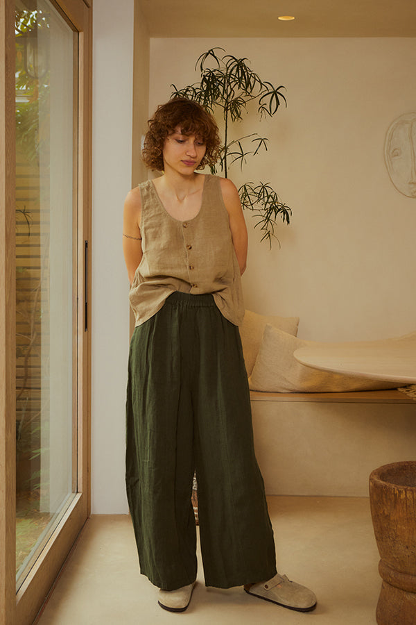 BASIC LINEN TROUSER | DARK FOREST