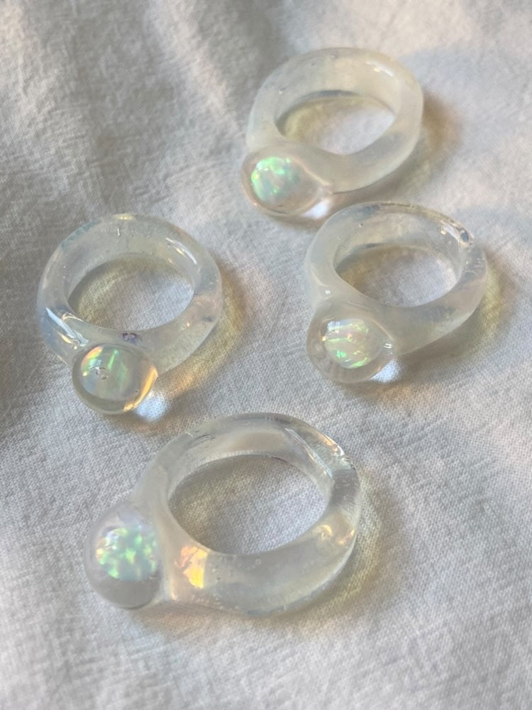 Opal & Glass Ring | Clear & White