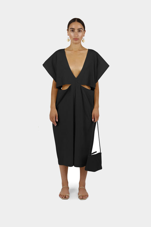 Modern Weaving | Cut out V-Neck Sack Dress | Black | Hazel & Rose | Minneapolis