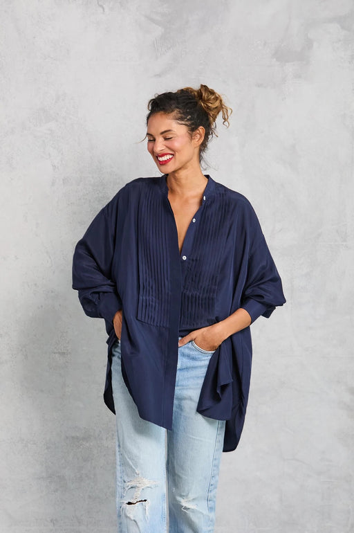 Silk Tuxedo Shirt | Navy