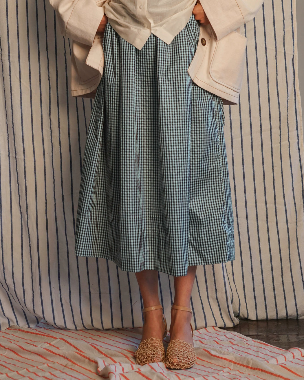 TAFFETA CHECK DIRNDL SKIRT | MARINE