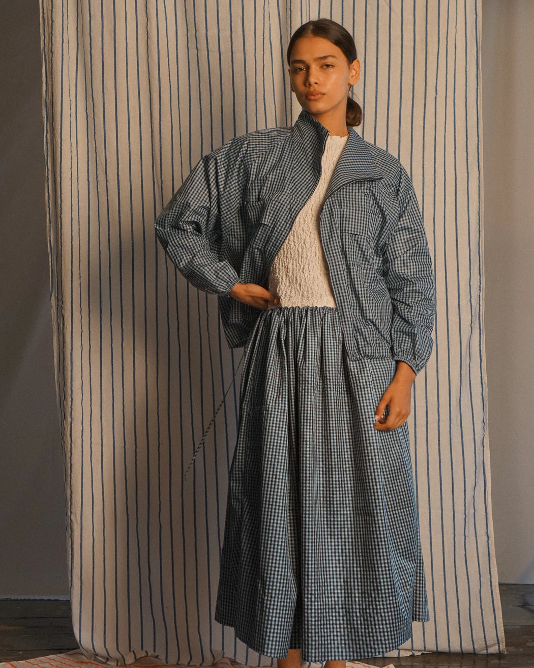 TAFFETA CHECK ANORAK | MARINE