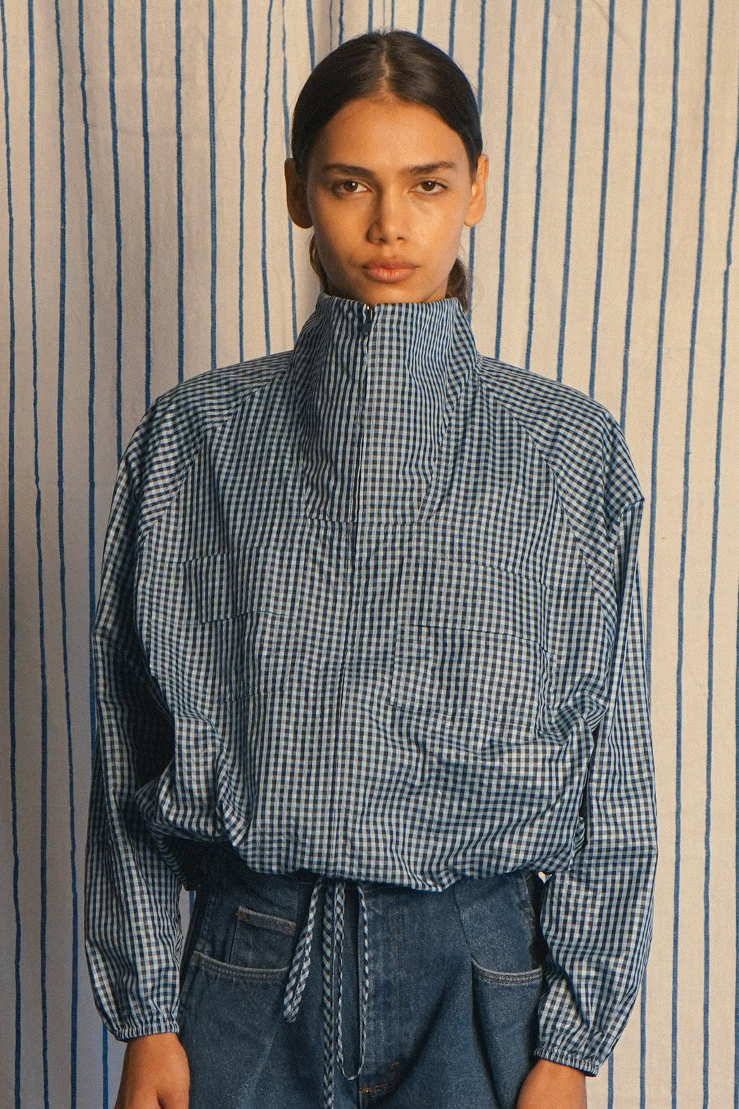 TAFFETA CHECK ANORAK | MARINE