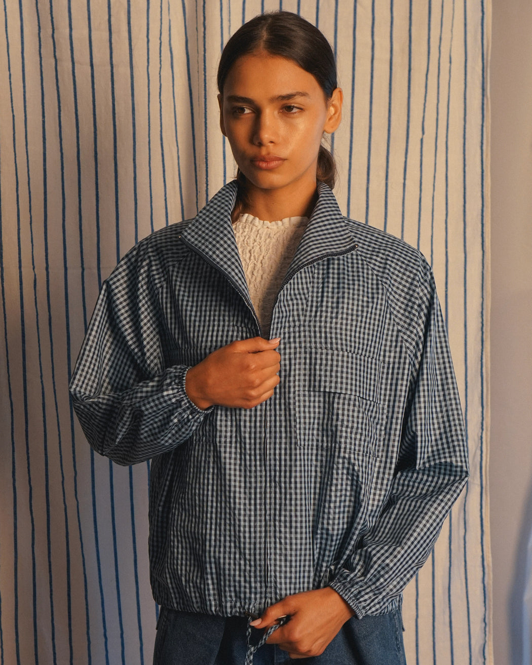 TAFFETA CHECK ANORAK | MARINE