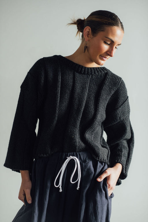 Wide Rib Wool Sweater | Carbon