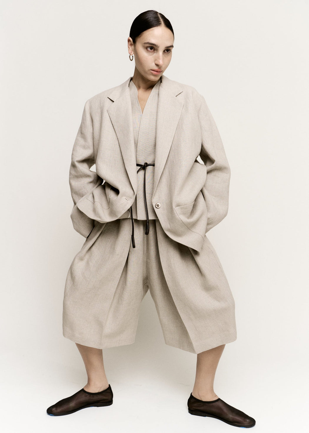Oversize Boxy Blazer | Natural Melange Linen