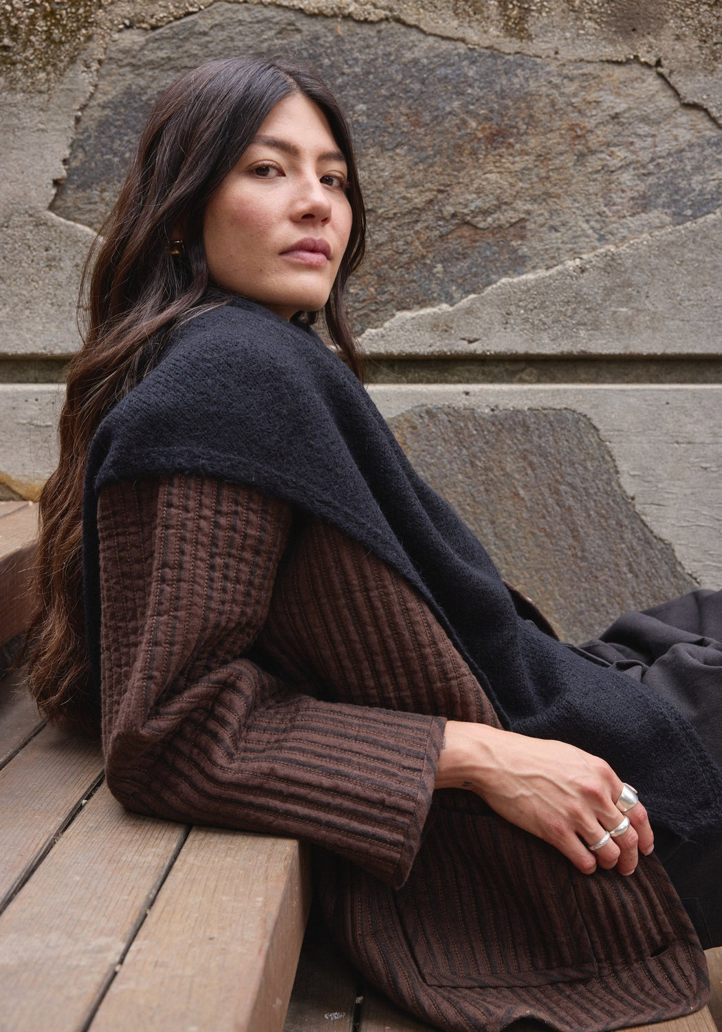 Felted Shawl Scarf | Black