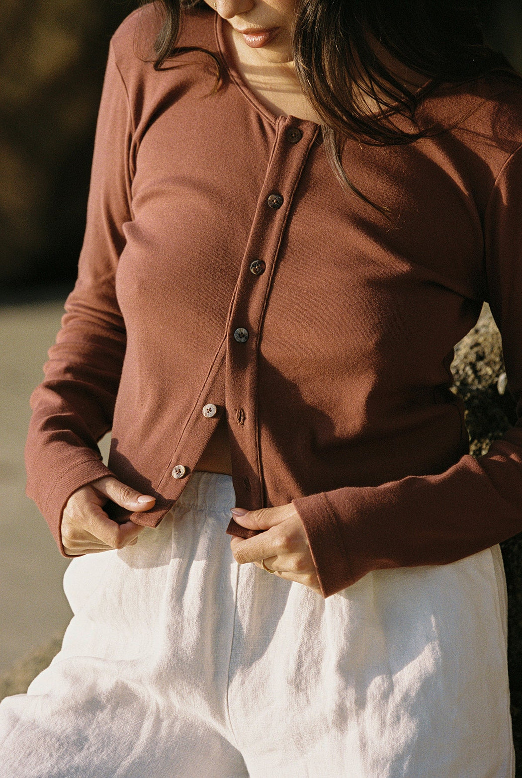 Organic Rib Cardigan | Mocha