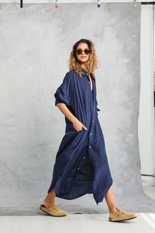 Silk Florence Shirt Dress | Navy