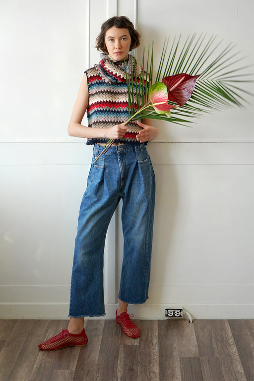 UPCYCLED FRONT PLEAT DENIM