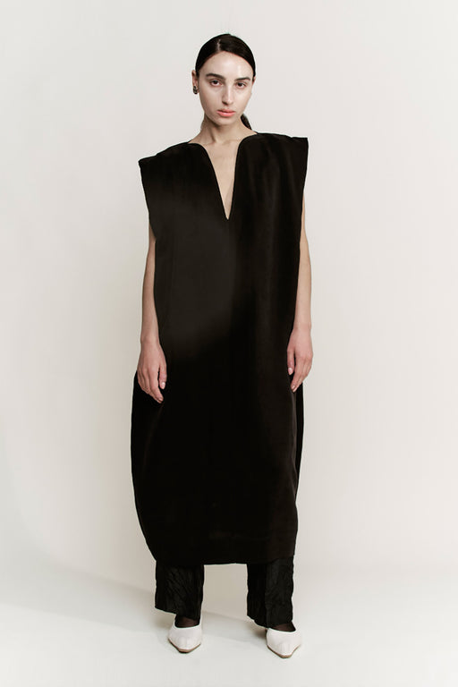 Sueded Cupro Sculpt Dress | Black