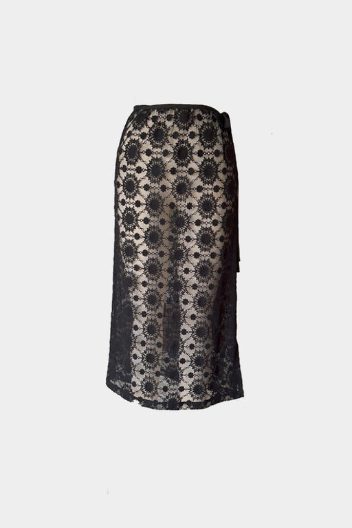 EMBROIDERED ORGANZA SLIP SKIRT | BLACK