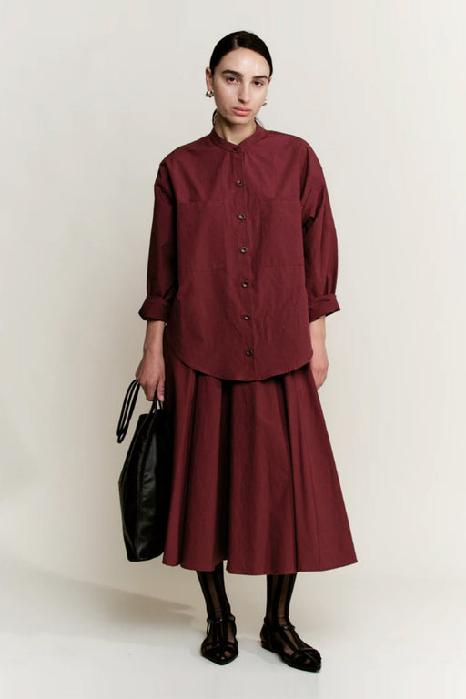Oversize Mock Collar Button Down | Merlot