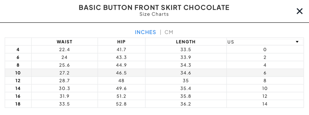 BASIC BUTTON FRONT SKIRT | CHOCOLATE