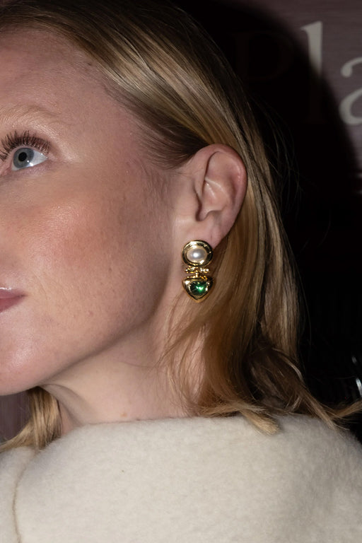 The Townhouse Earrings | Emerald and Pearl