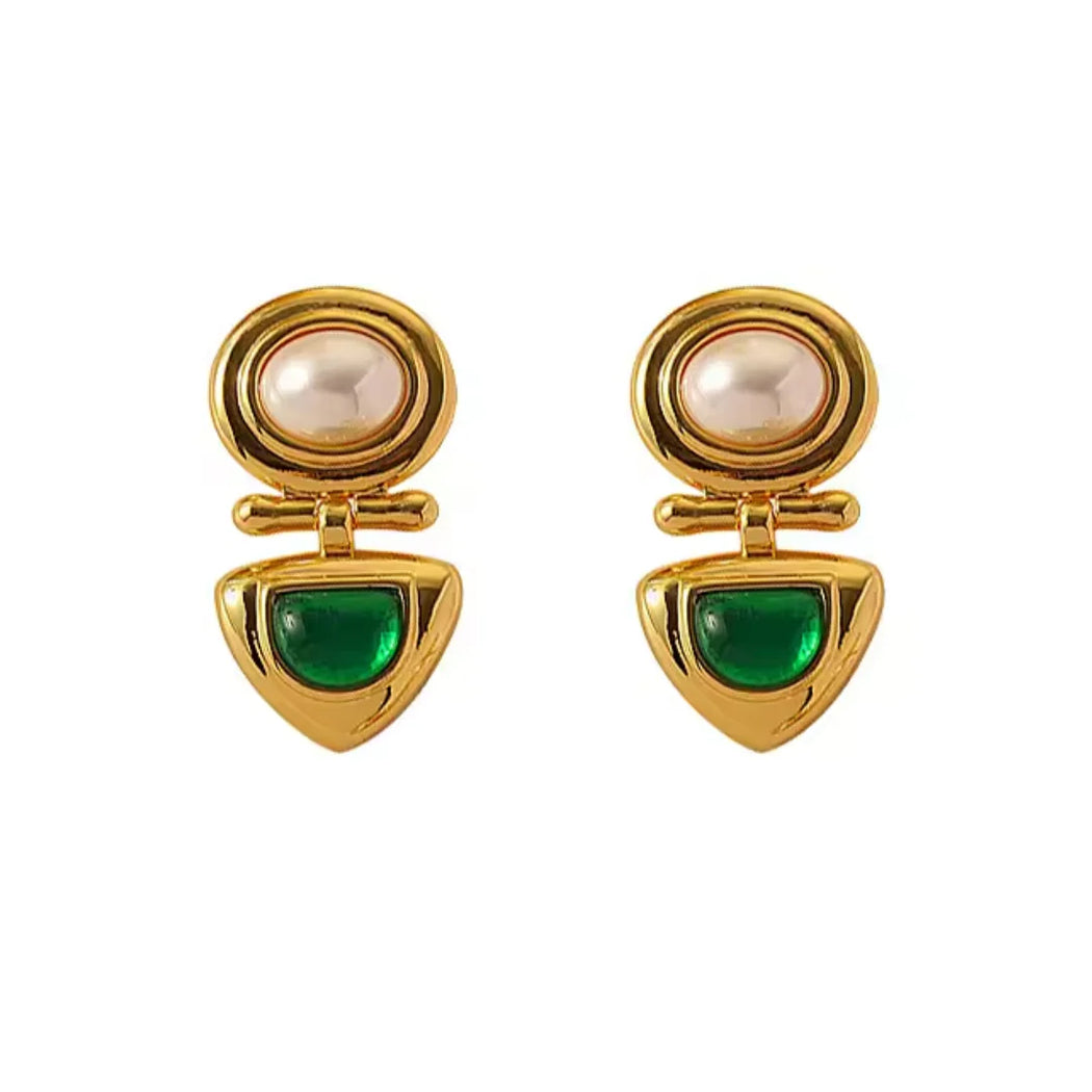 The Townhouse Earrings | Emerald and Pearl