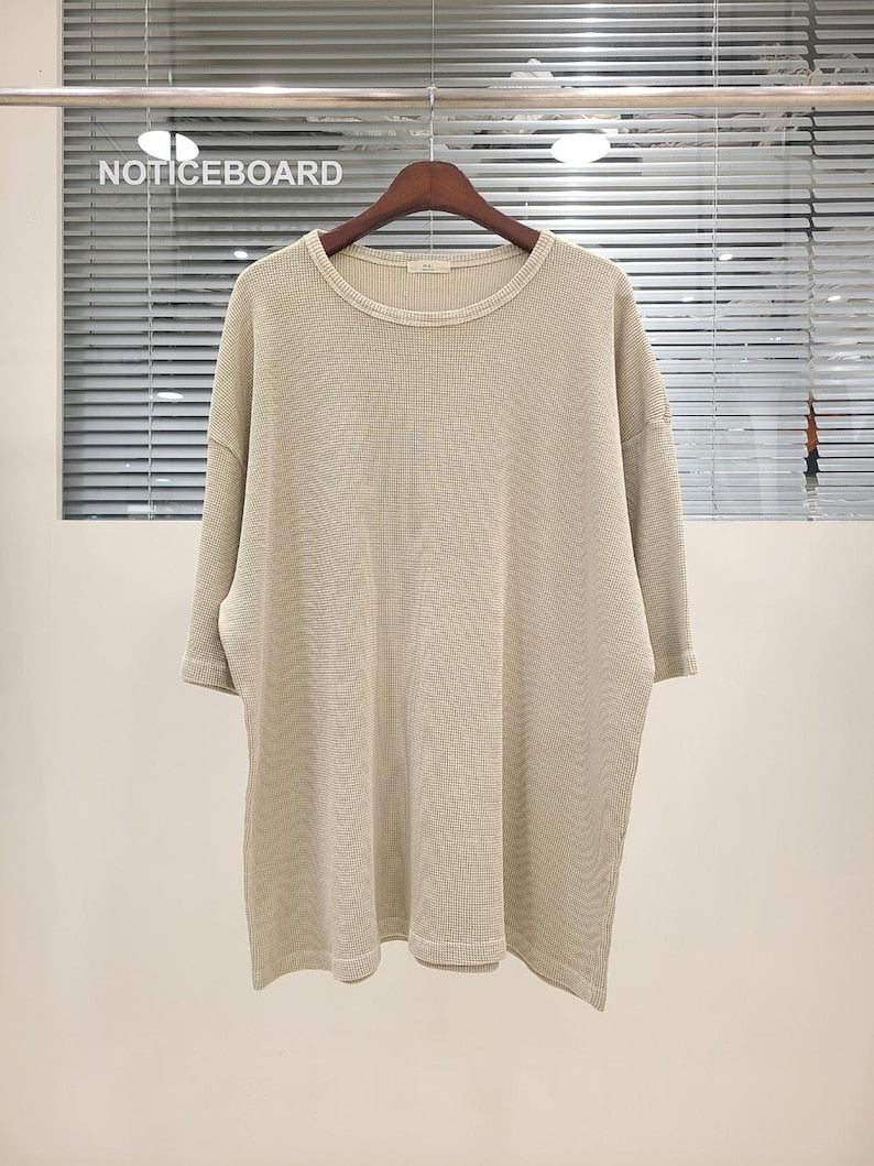 Waffle Texture Cotton Oversized Minimalist Top | Cream