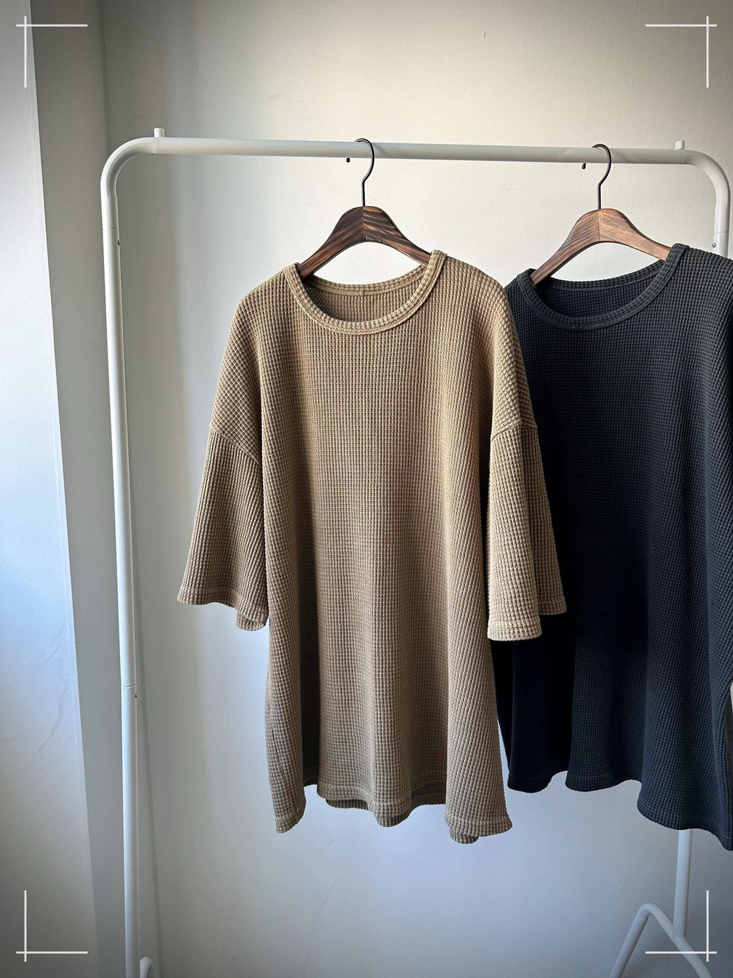 Waffle Texture Cotton Oversized Minimalist Top | Beige