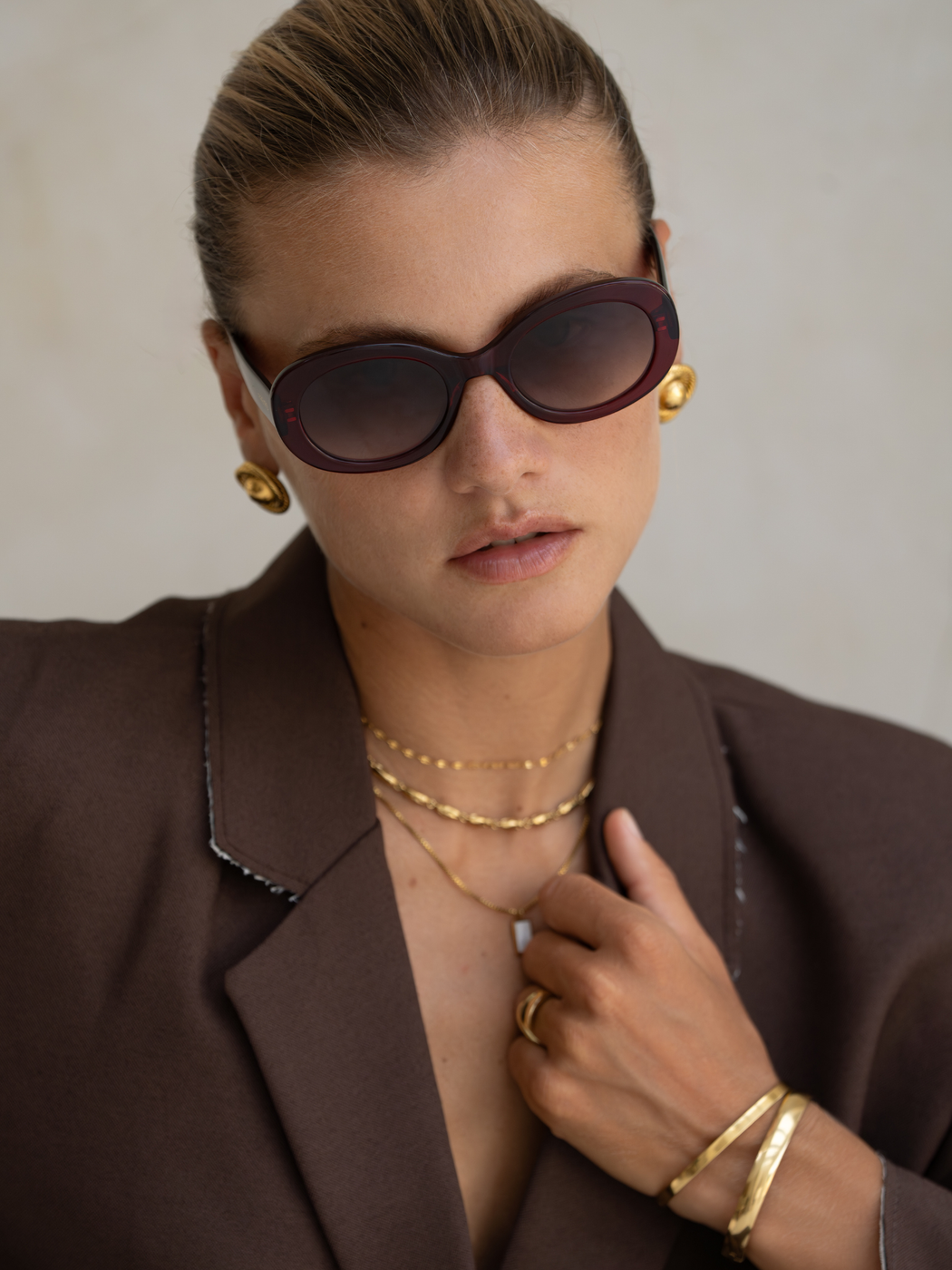 Aria Acetate Womens Oval Sunglasses: Dark Cherry