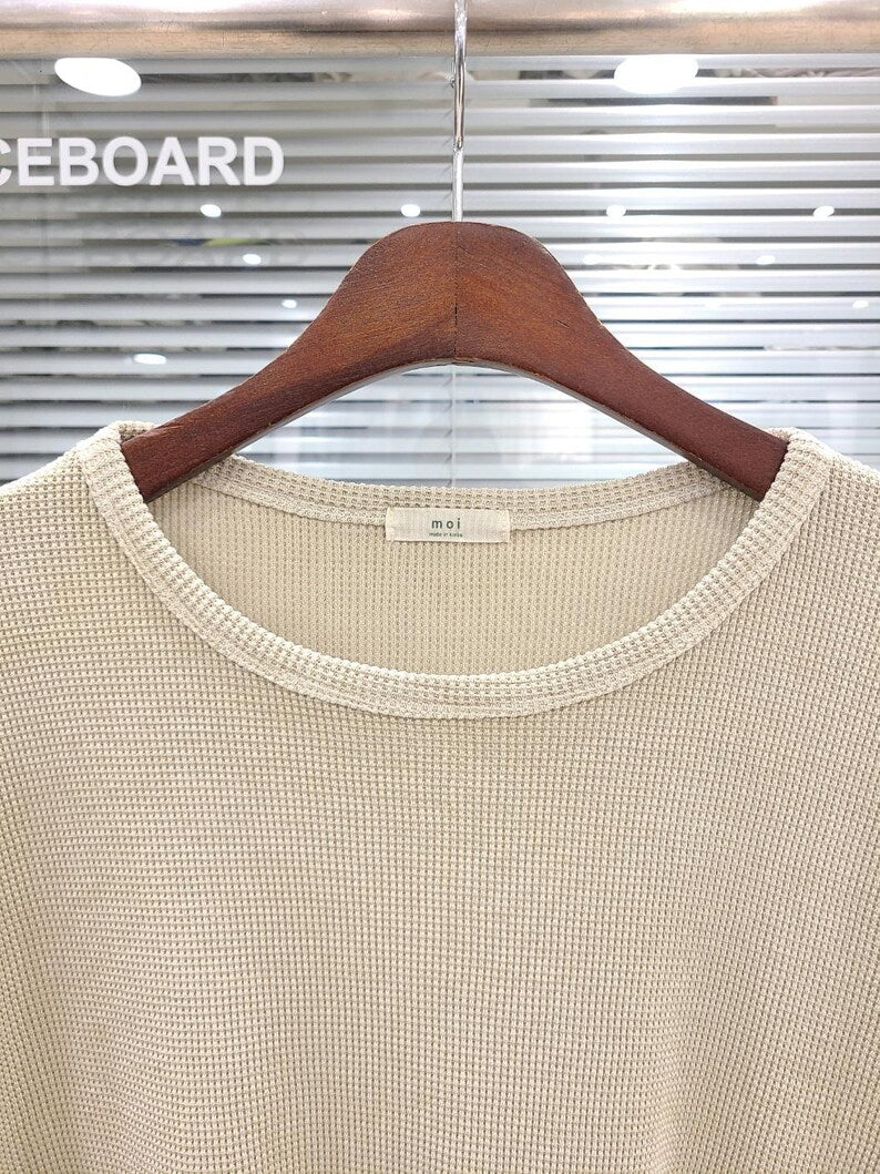 Waffle Texture Cotton Oversized Minimalist Top | Cream