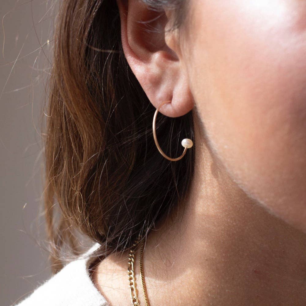 Balanced Pearl Hoops | Sterling Silver or 14k Gold Fill