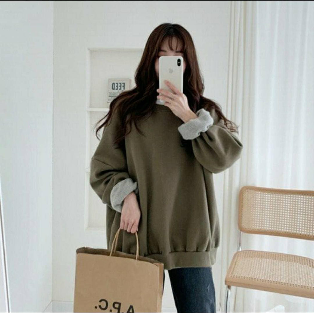 Overfit Thick Soft Cotton Fleece Sweatshirts | Dark brown