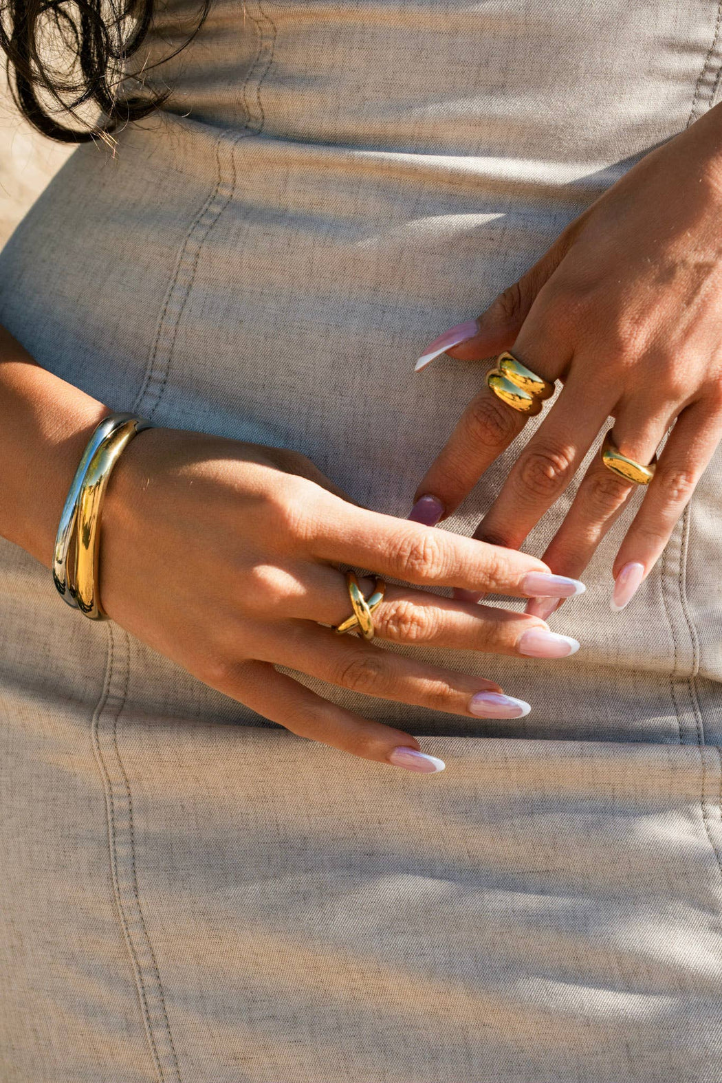 Align Bracelet | Two Tone Gold Silver Hinged Bangle