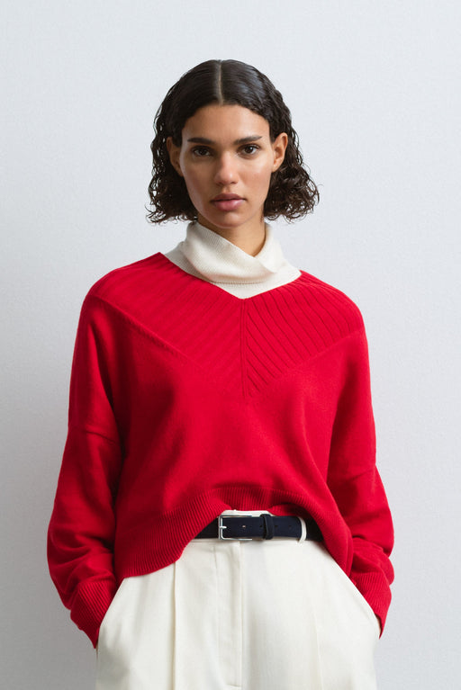 Cordera | CASHMERE RIBBED NECK SWEATER | RED | Hazel & Rose | Minneapolis