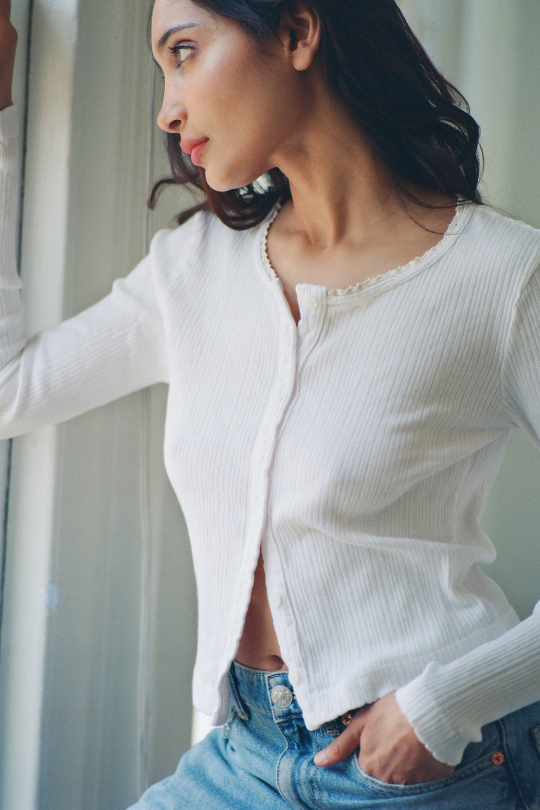 Posie Pointelle Cardigan | White