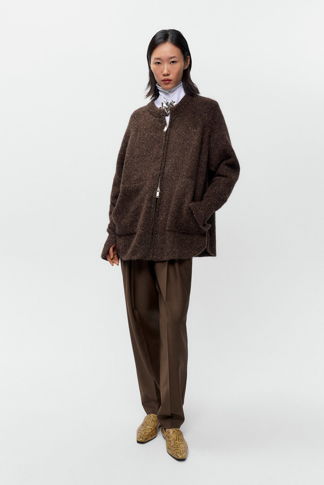 SPECKLED ZIP-JACKET | Chocolate