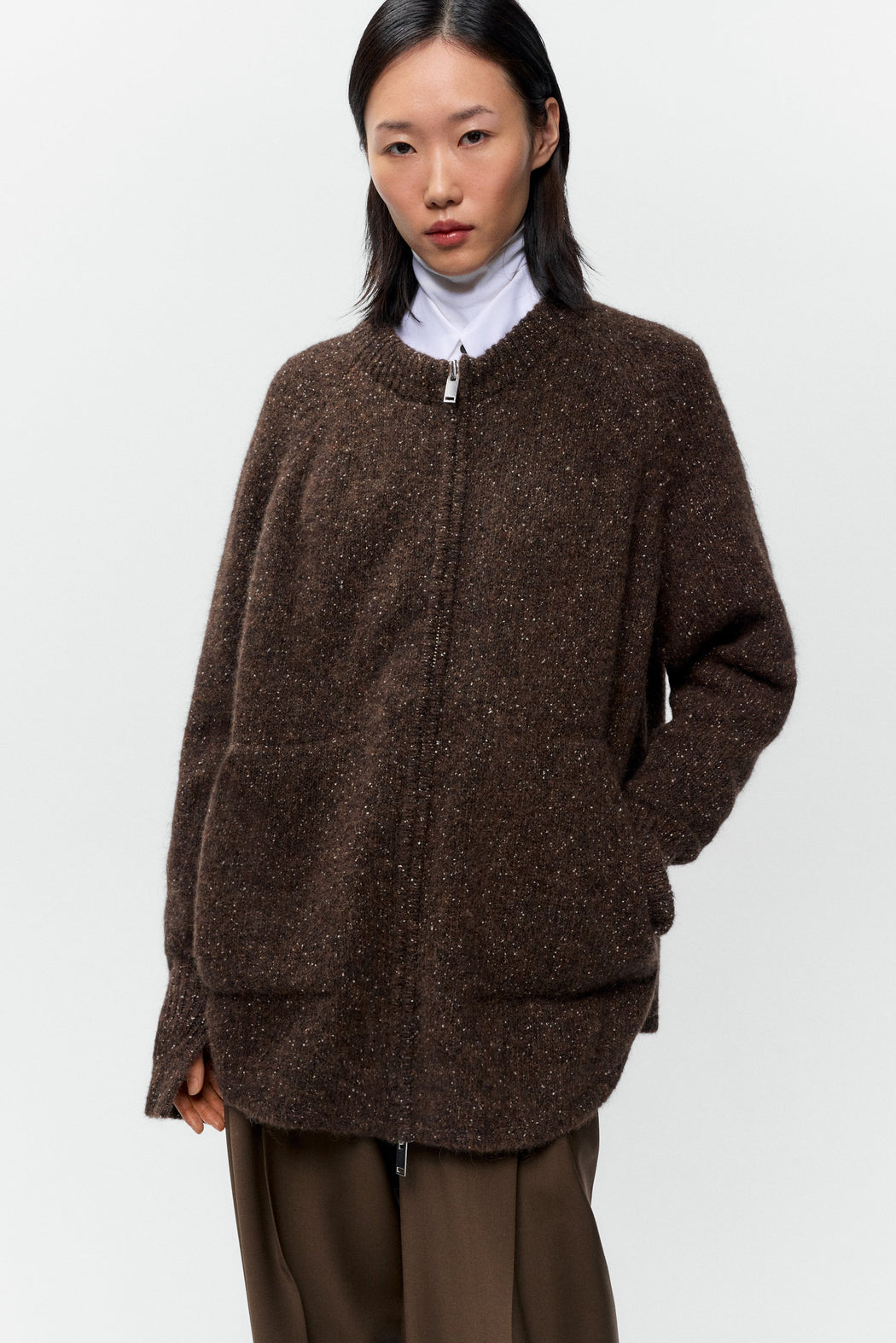 SPECKLED ZIP-JACKET | Chocolate