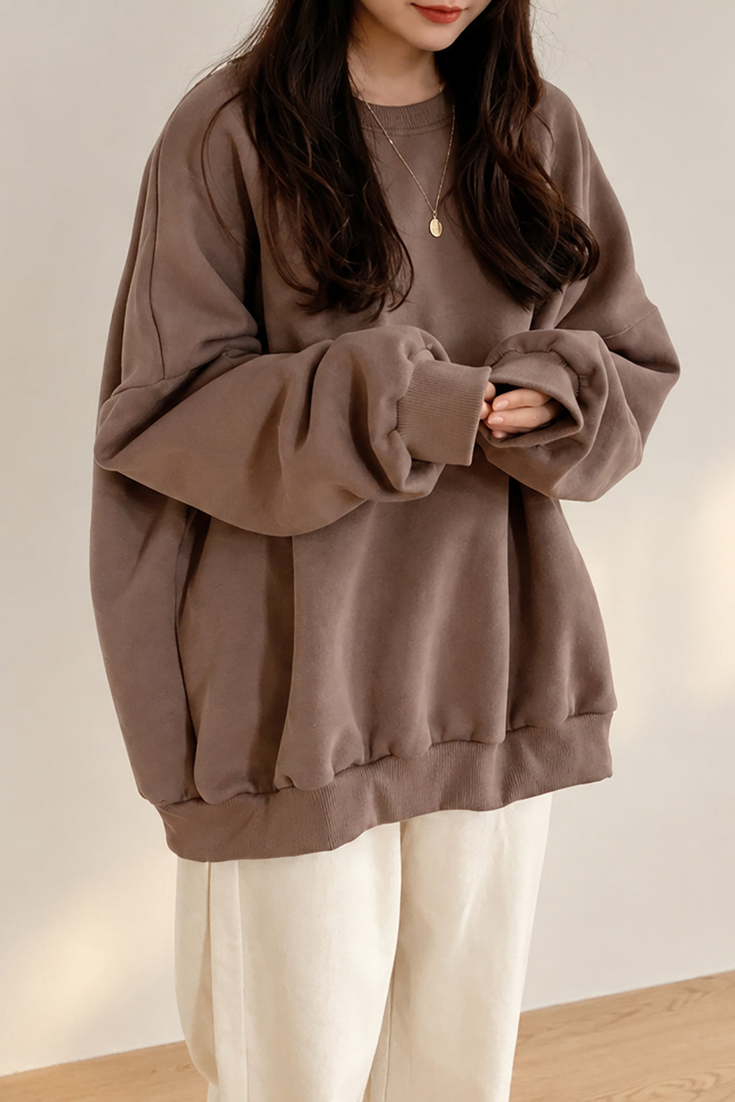 Overfit Thick Soft Cotton Fleece Sweatshirts | Dark brown