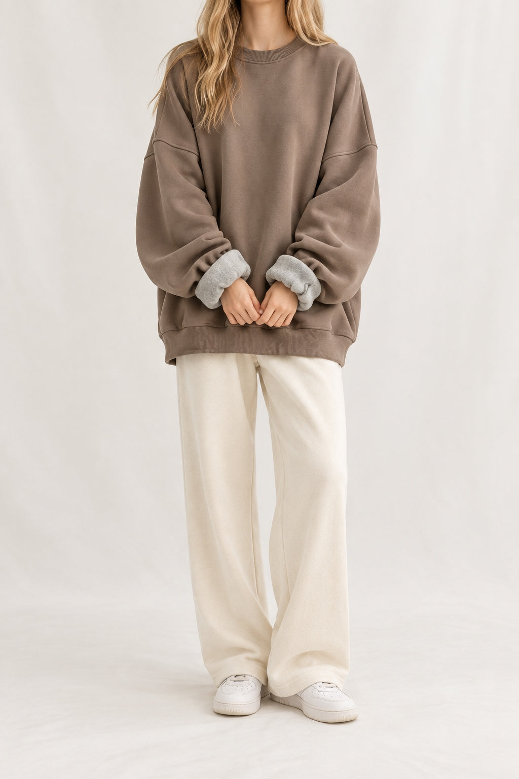 Overfit Thick Soft Cotton Fleece Sweatshirts | Light Brown