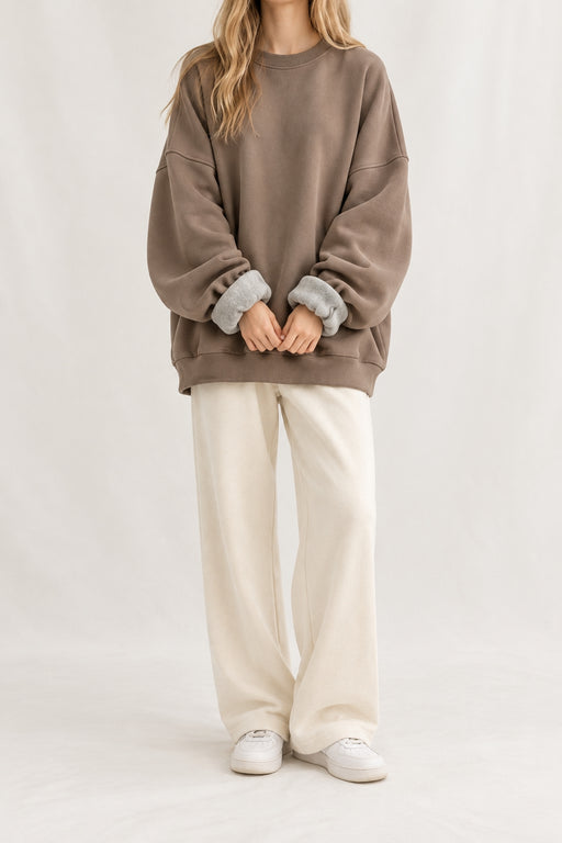 Overfit Thick Soft Cotton Fleece Sweatshirts | Light Brown