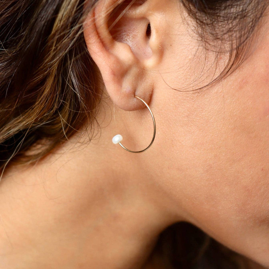 Balanced Pearl Hoops | Sterling Silver or 14k Gold Fill