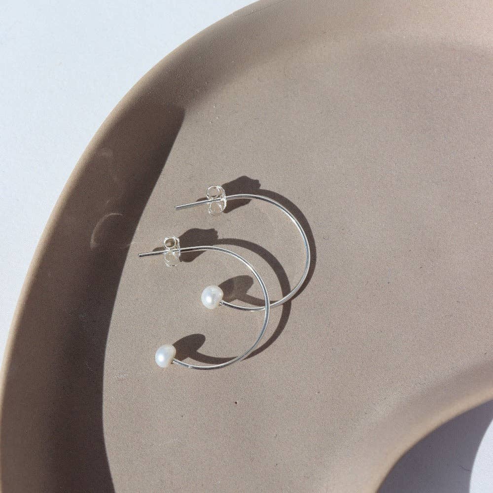 Balanced Pearl Hoops | Sterling Silver or 14k Gold Fill
