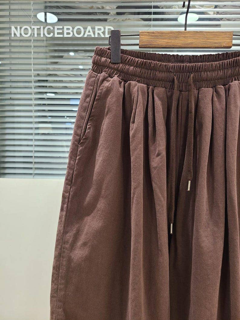 Washed Cotton Wide Leg Pants | Brown