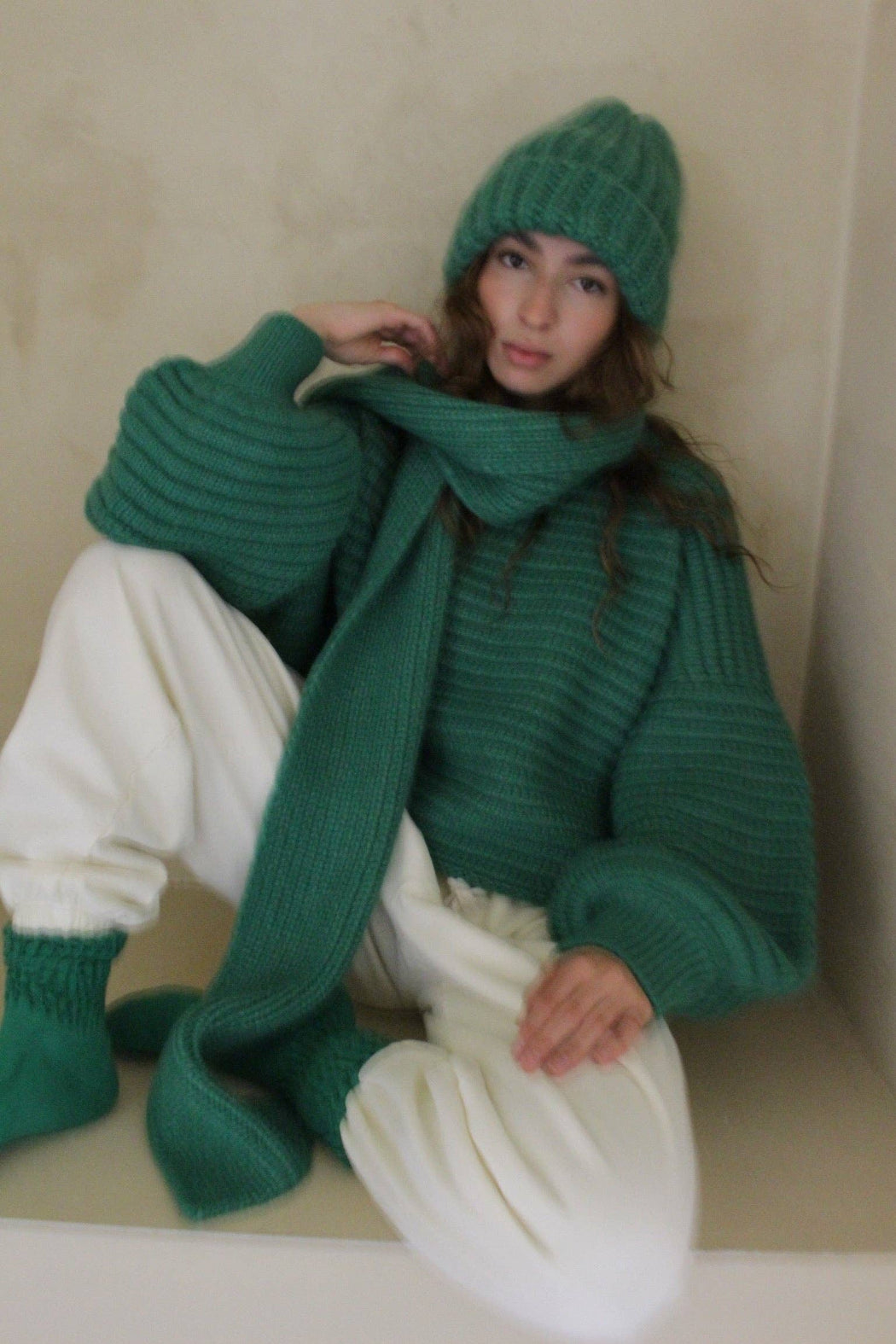 CeCe Knitted Alpaca Scarf | Emerald