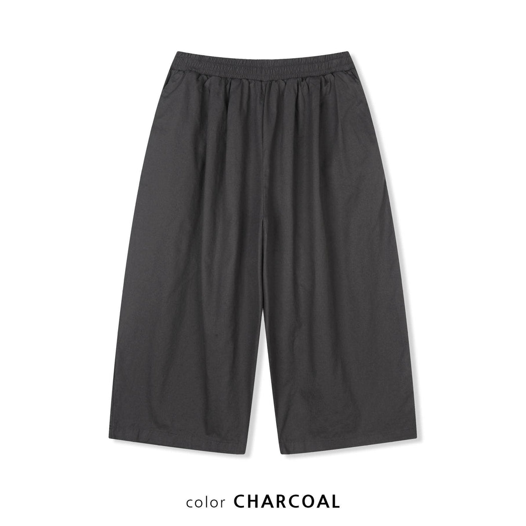 Cotton Wide-Leg Pleated Culottes | Black
