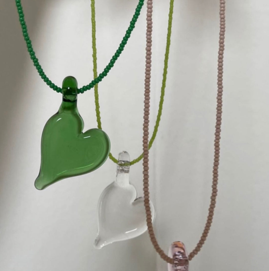 HEART PENDANT NECKLACE | CLEAR + LIME