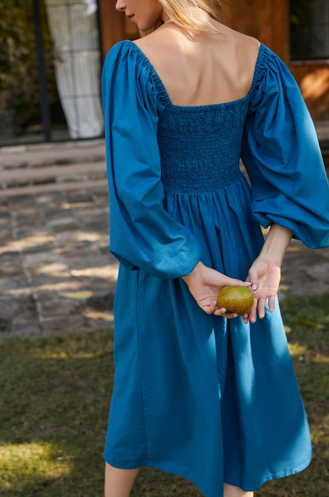Alila Smocked Linen Midi Dress | French Blue