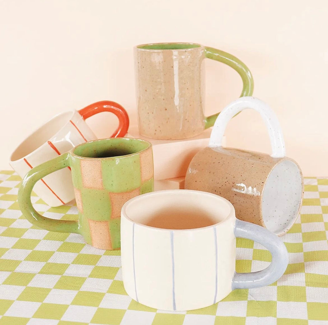 Short Ceramic Coffee Mug | Mauve Stripes