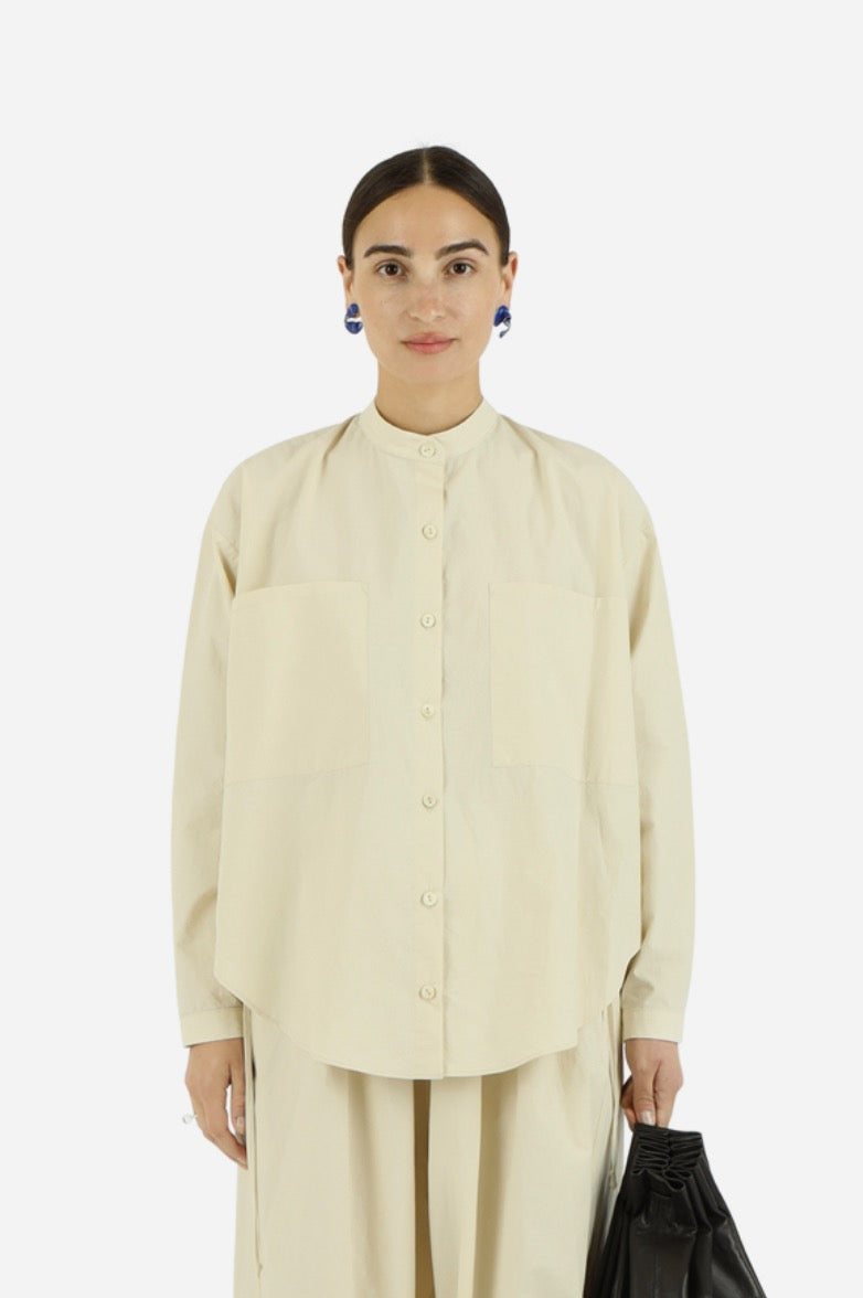 Oversize Mock Collar Shirt | Eggshell
